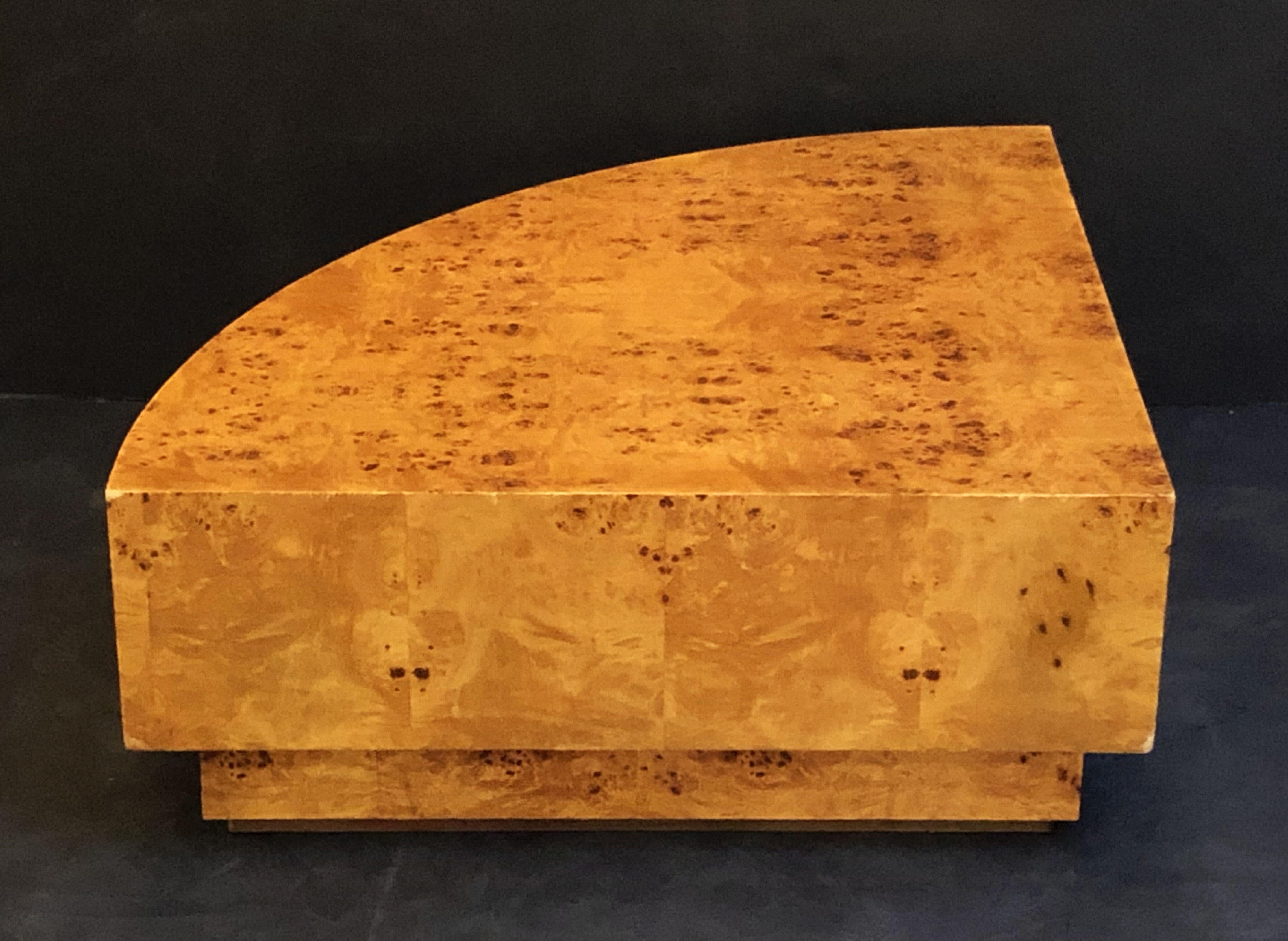 French Art Deco Burr Wood Corner Low Table Attributed to Jean Claude Mahey In Good Condition In Austin, TX