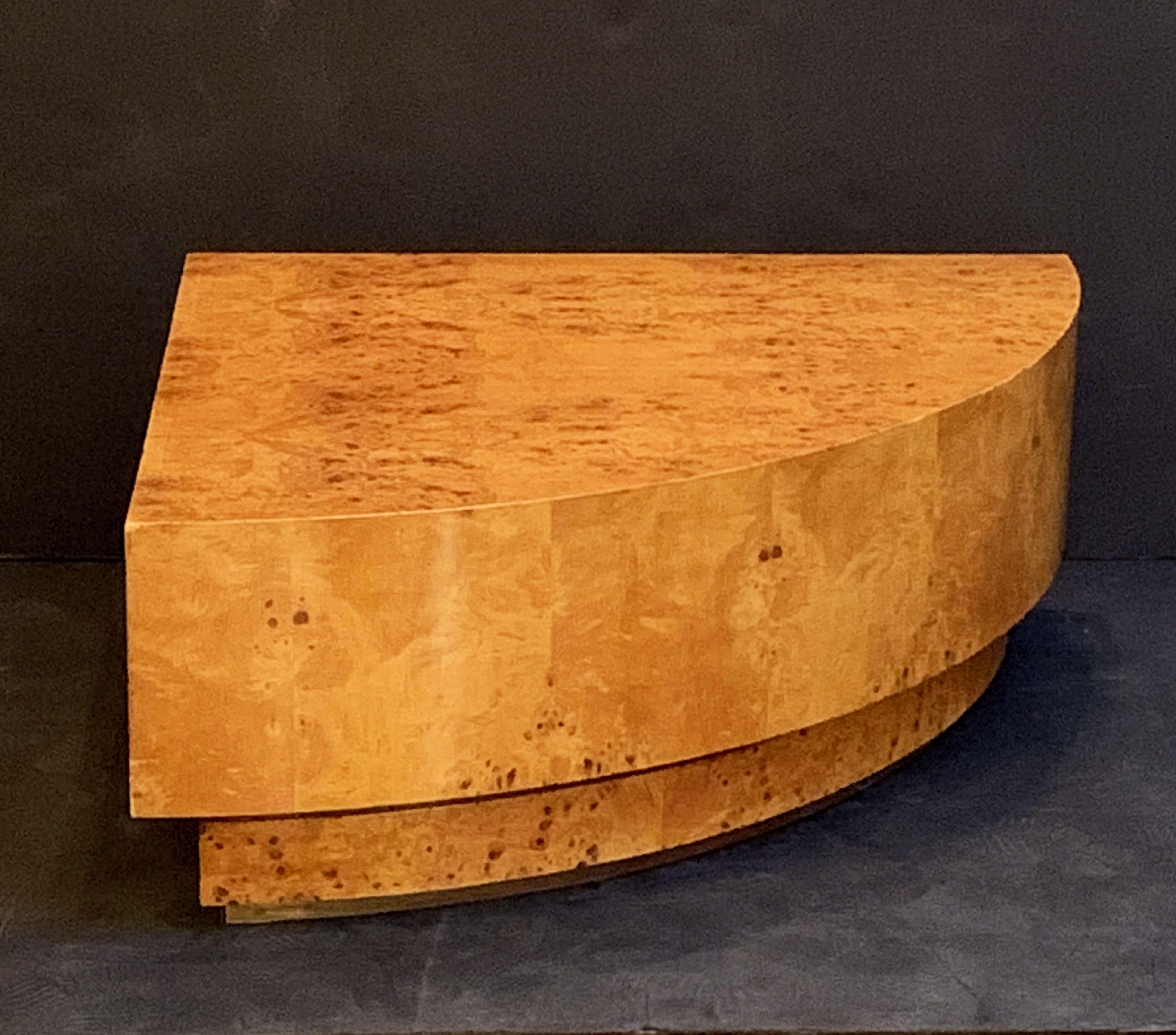 20th Century French Art Deco Burr Wood Corner Low Table Attributed to Jean Claude Mahey