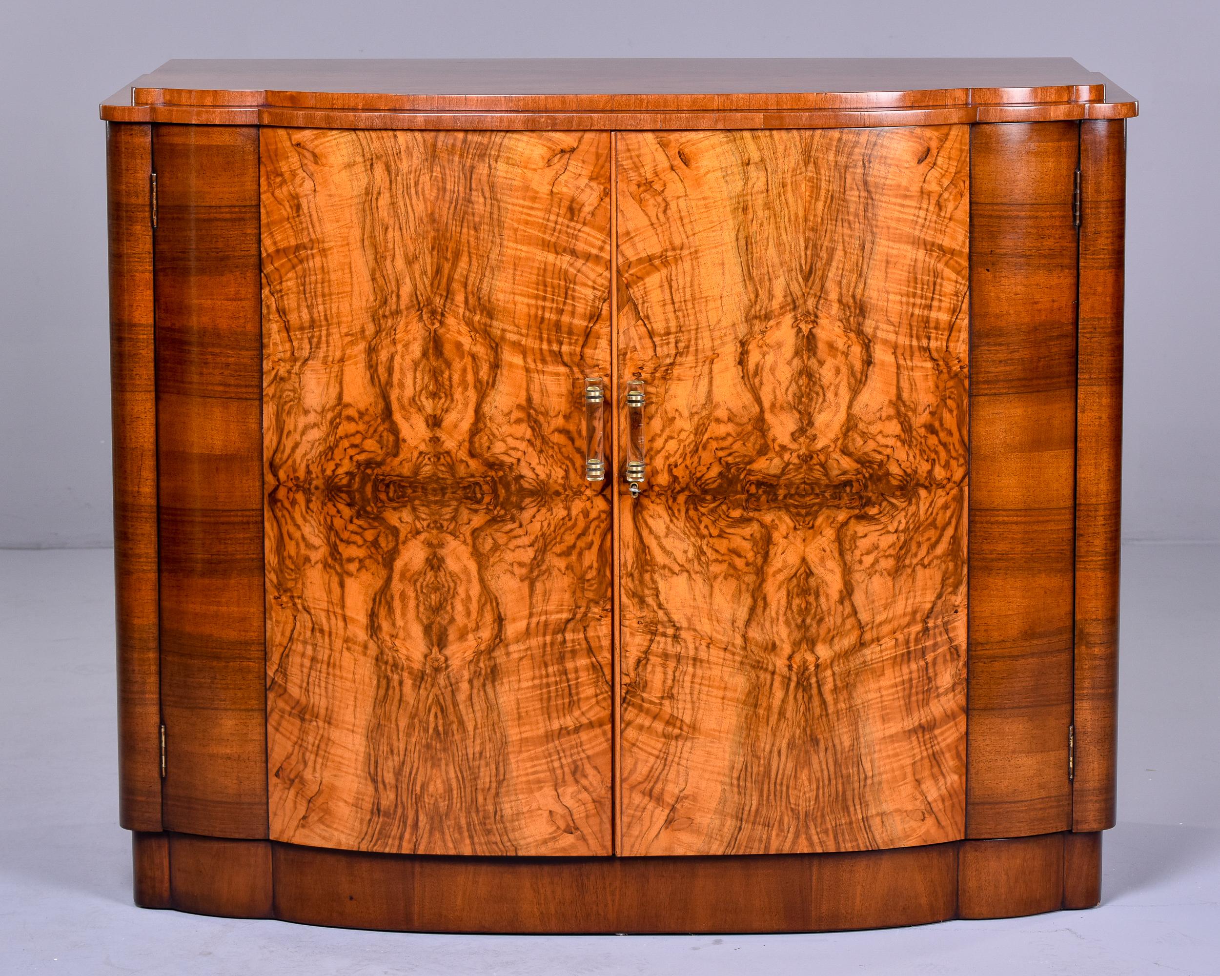 French Art Deco Burr Wood Cabinet with Lucite Hardware In Good Condition In Troy, MI
