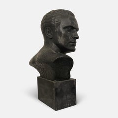 French Art Deco Bust of Jean Mermoz, Aviator - Cast in Bronze by Lucien Gibert
