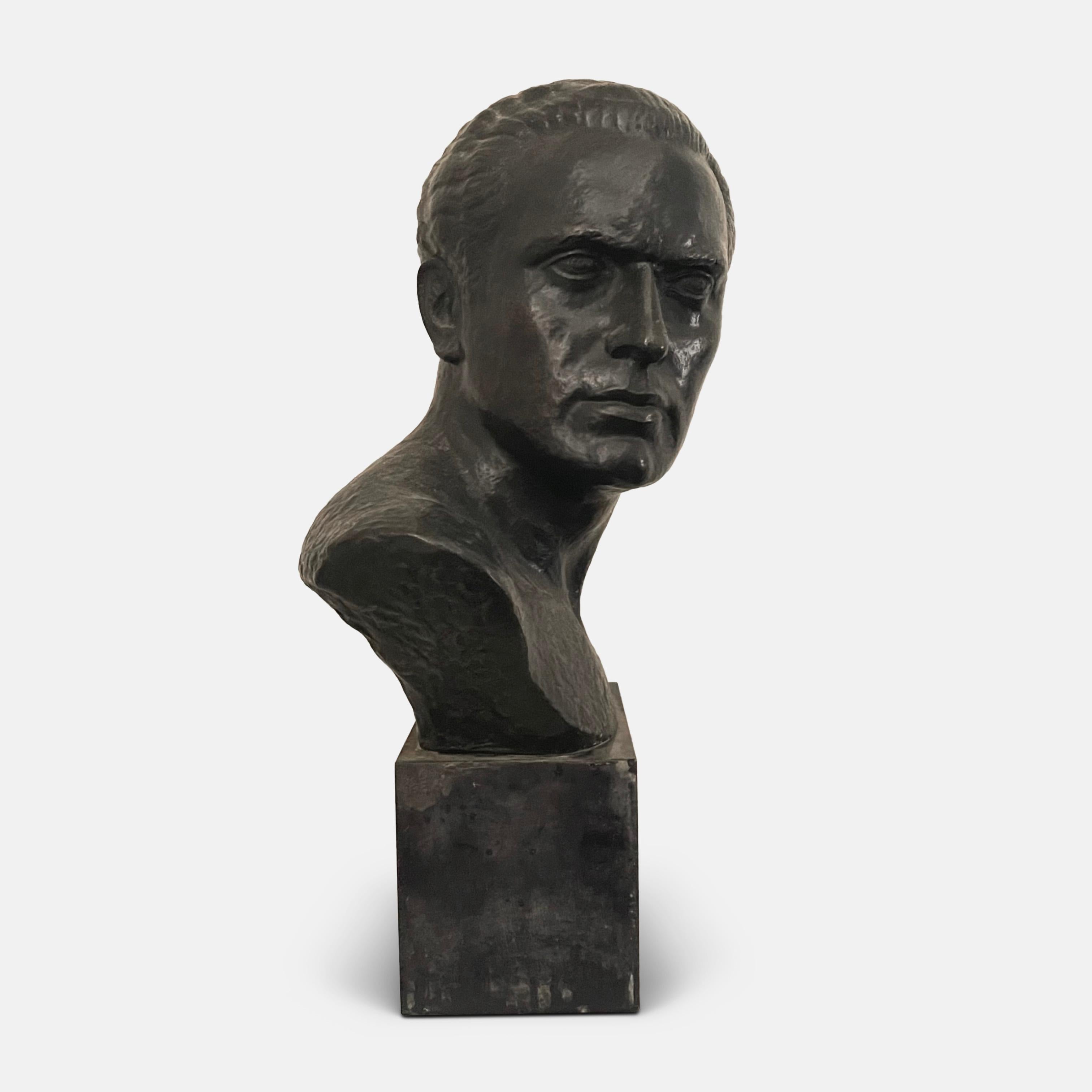 Mid-20th Century French Art Deco Bust of Jean Mermoz, Aviator - Cast in Bronze by Lucien Gibert For Sale
