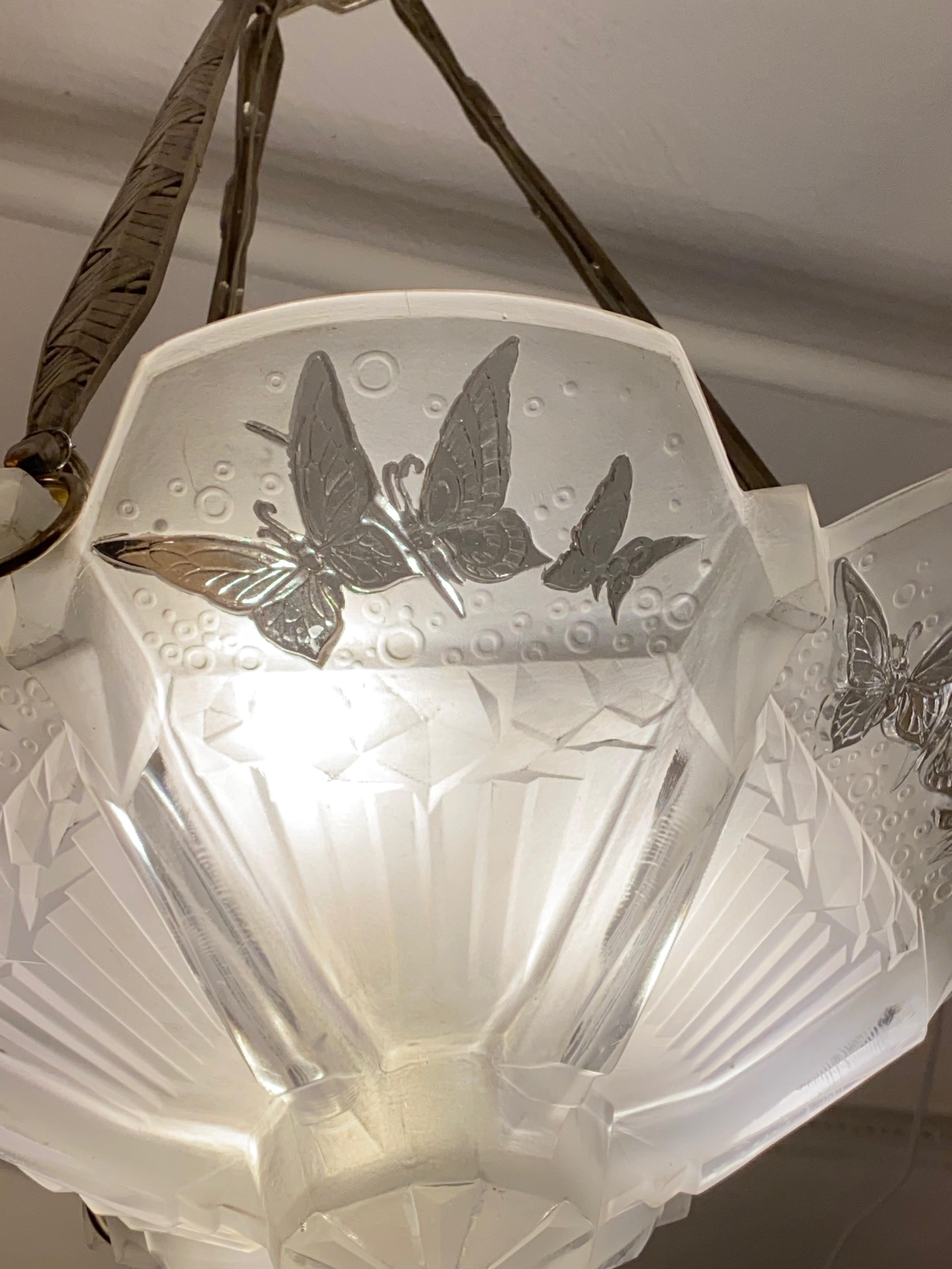 French Art Deco Butterfly Chandelier Signed by Muller Freres Luneville For Sale 5