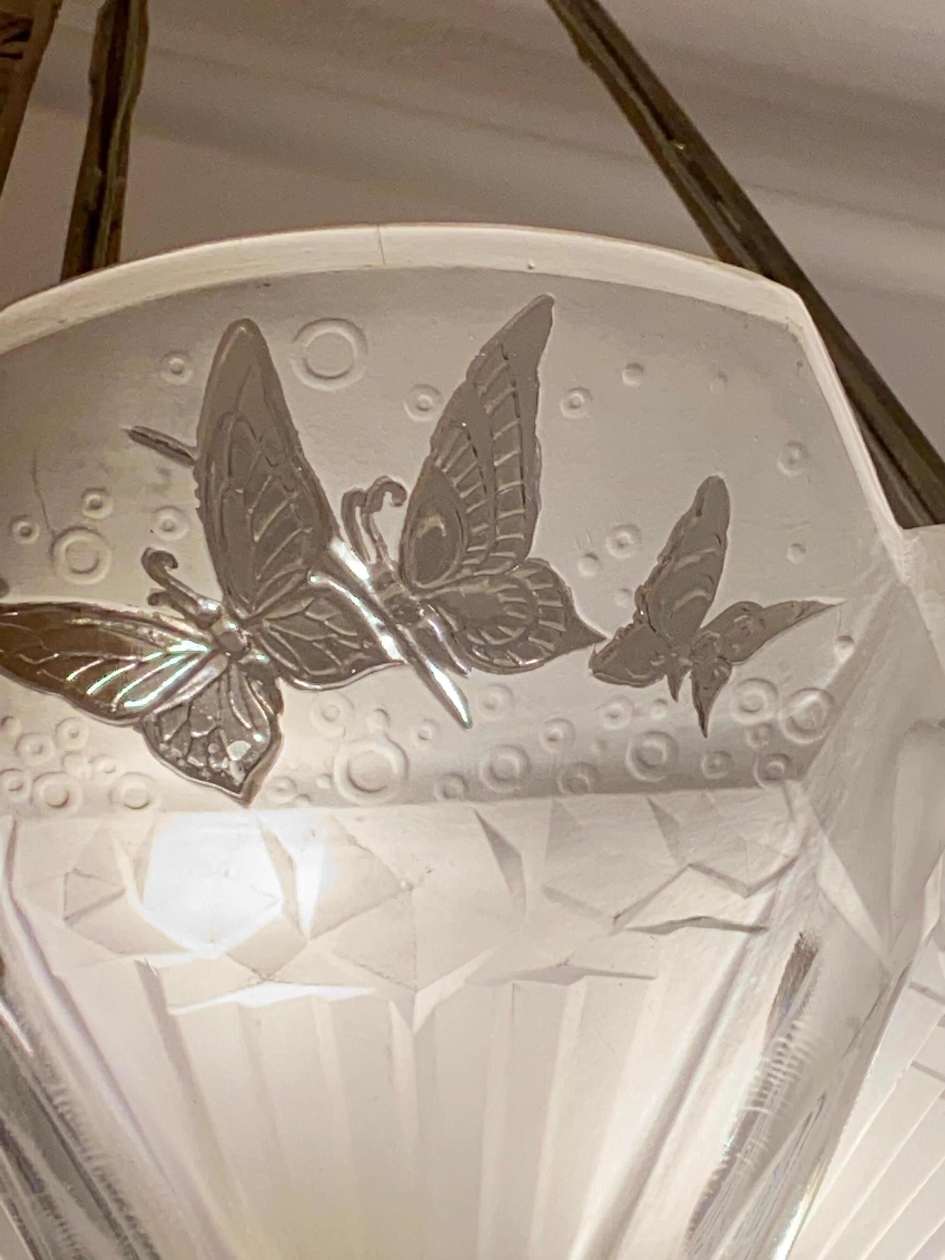 French Art Deco Butterfly Chandelier Signed by Muller Freres Luneville For Sale 6