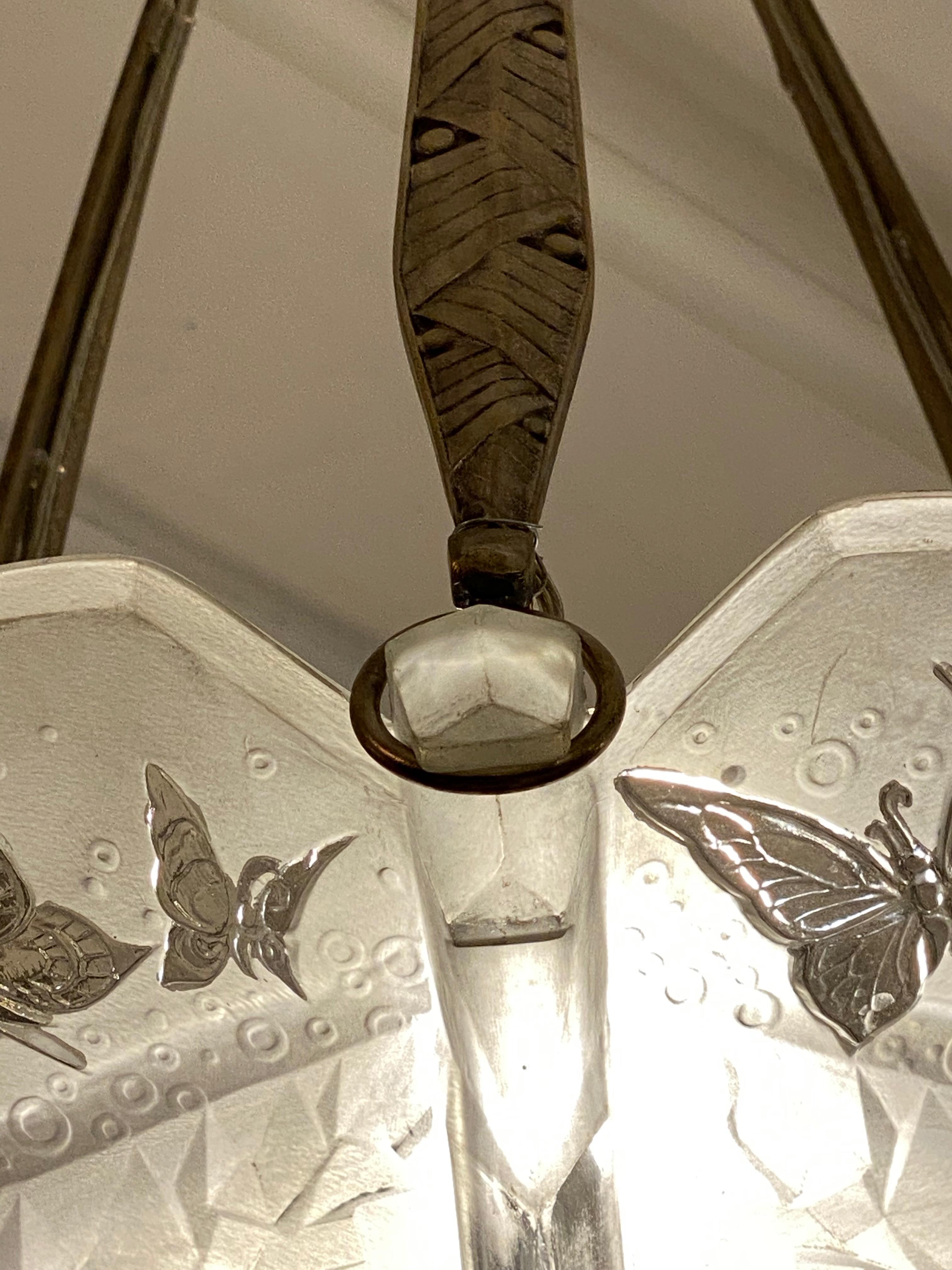 French Art Deco Butterfly Chandelier Signed by Muller Freres Luneville For Sale 7