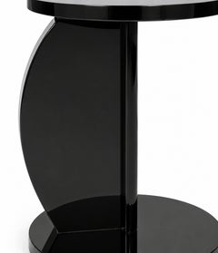 French Art Deco C-Shaped High-Gloss Black Lacquer Pedestal Side Table