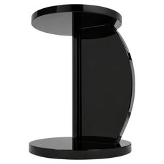 French Art Deco C-Shaped High-Gloss Black Lacquer Pedestal Side Table