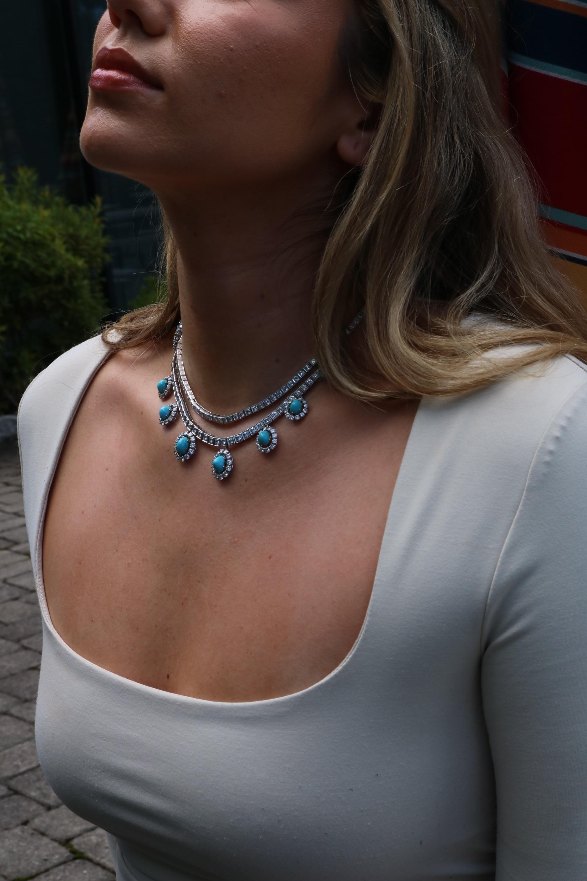 Collar Art Decó francés c1930 de platino con multigota de turquesa persa 22ctw 6