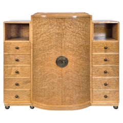 French Art Deco Cabinet, Birds-Eye Maple, Curved Doors, 1930s