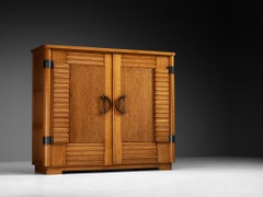 French Art Deco Cabinet in Oak and Brass Detailing