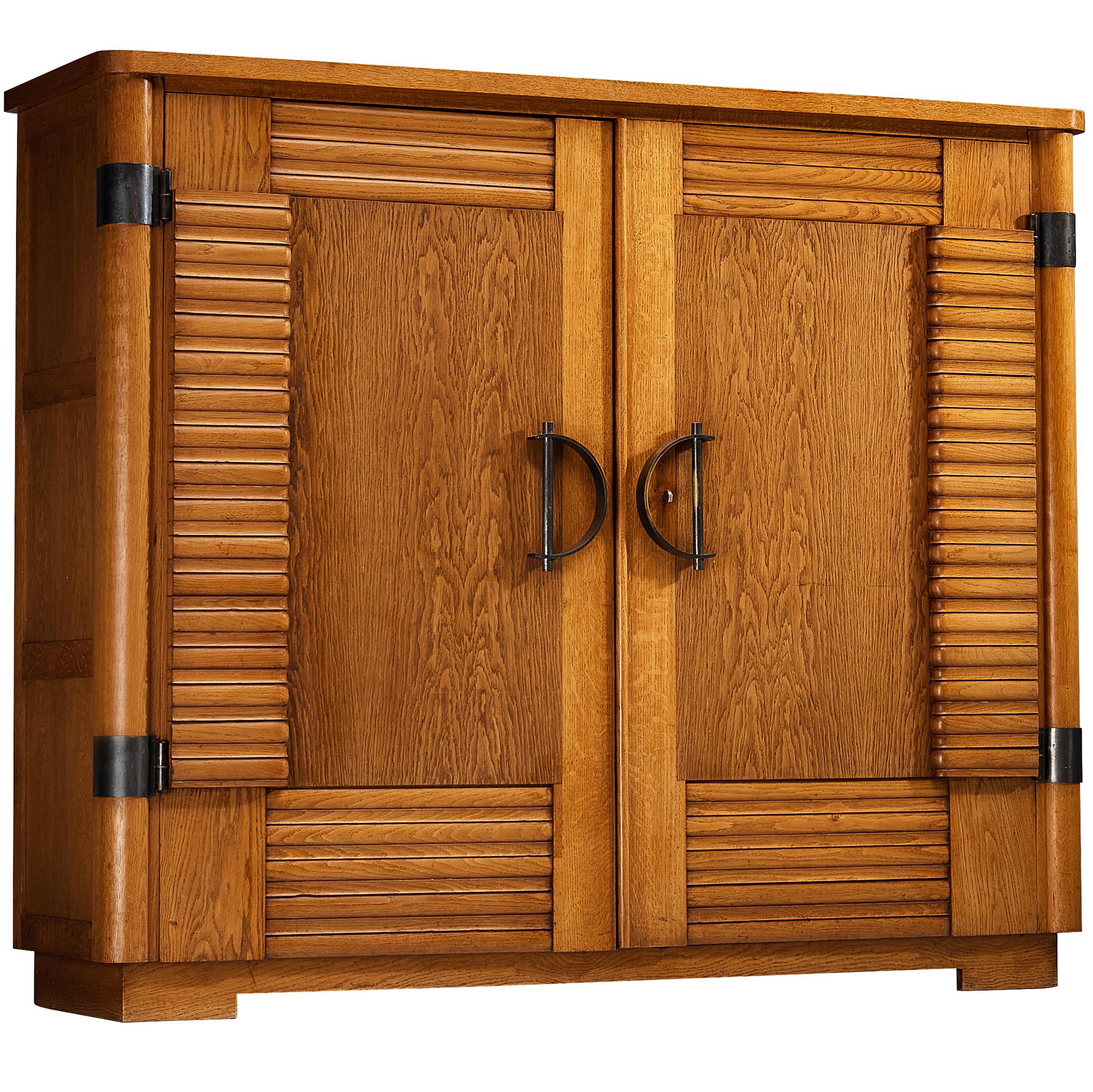 French Art Deco Cabinet in Oak and Brass Detailing