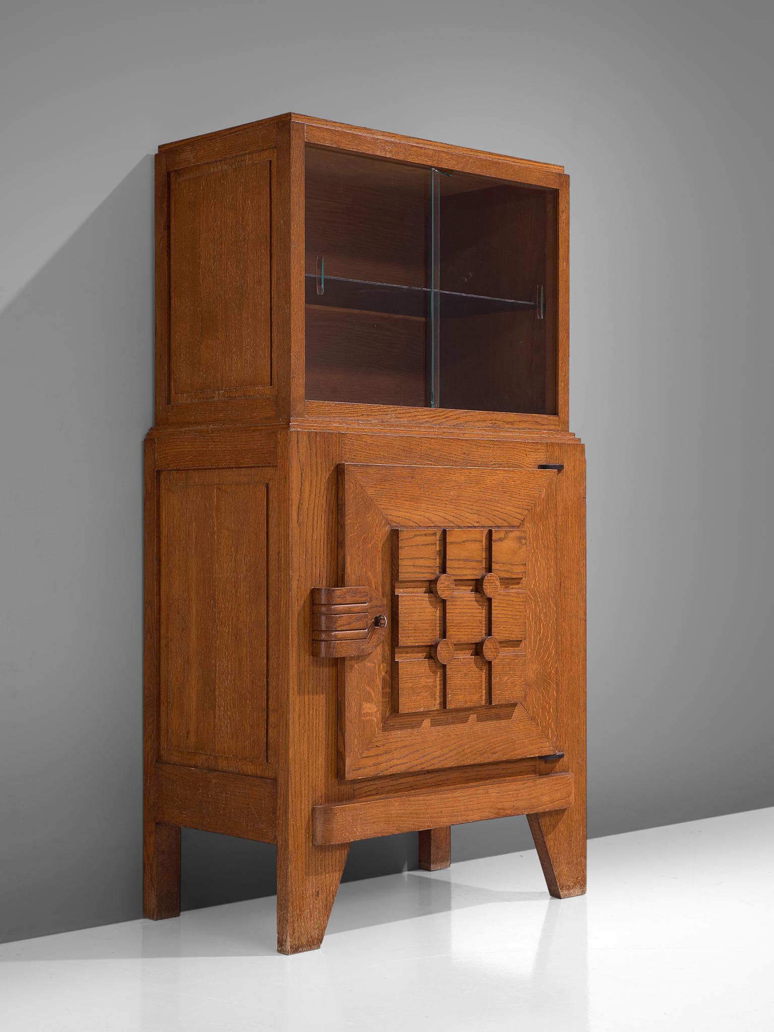 Glass French Art Deco Cabinet in Oak  For Sale
