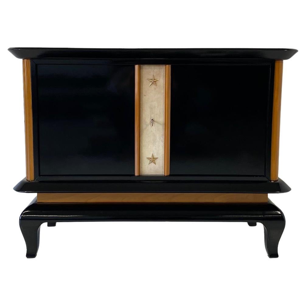 French Art Deco Cabinet in Parchment, Maple and Black Lacquer, 1940s