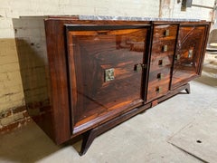 French Art Deco Cabinet / Sideboard, Macassar Ebony, Stylized Bronze Hardware