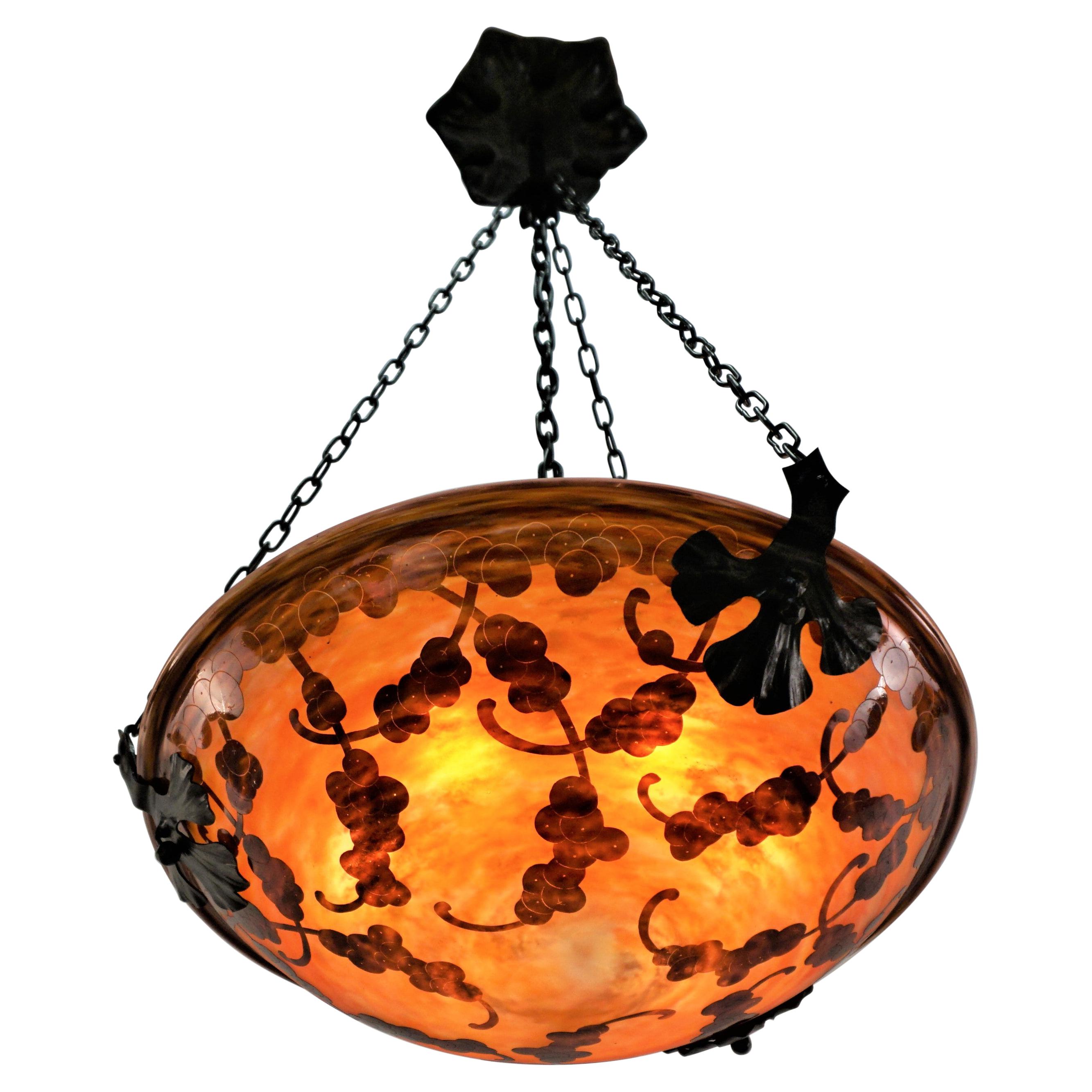 French Art Deco Cameo Glass Chandelier 