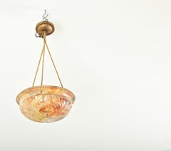 French Art Deco Carved Alabaster Pendant Light