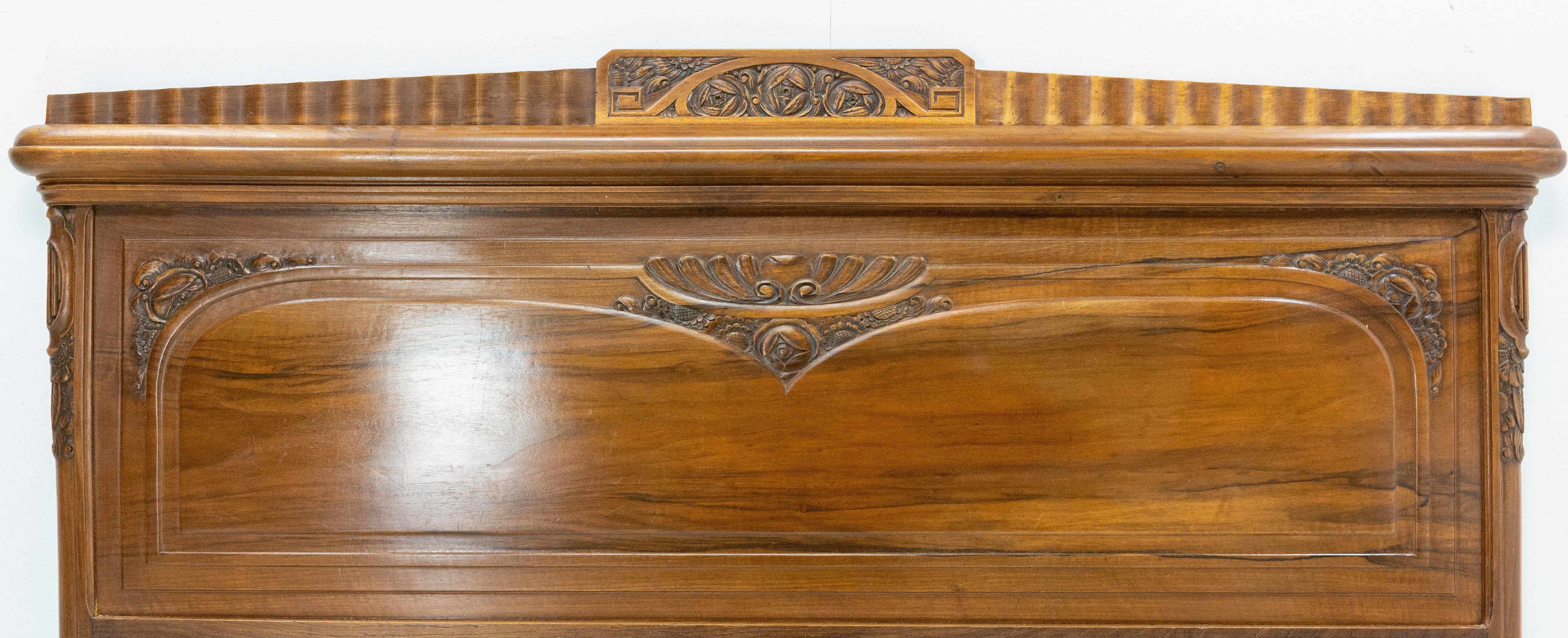 French Art Deco Carved walnut Bed Queen US Size or King UK Size, circa 1930 4