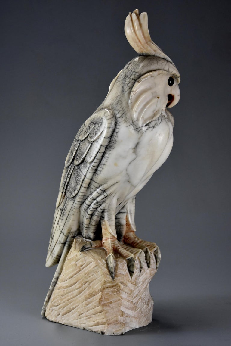 French Art Deco Carved Marble Sculpture of a Crested Cockatoo at 1stDibs