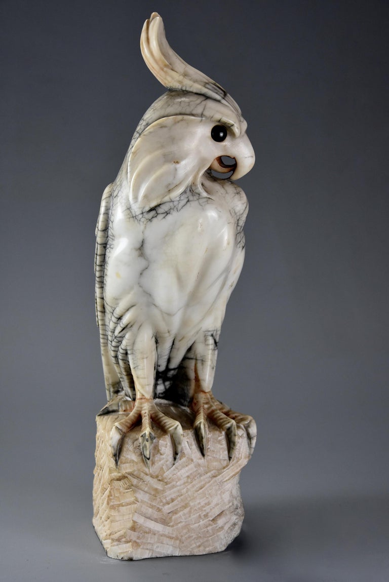 French Art Deco Carved Marble Sculpture of a Crested Cockatoo at 1stDibs