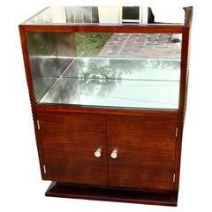 French Art Deco Carved Rosewood And Beveled, Mirrored Dry Bar