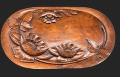 French Art Deco Carved Walnut Fruit Tray 1920