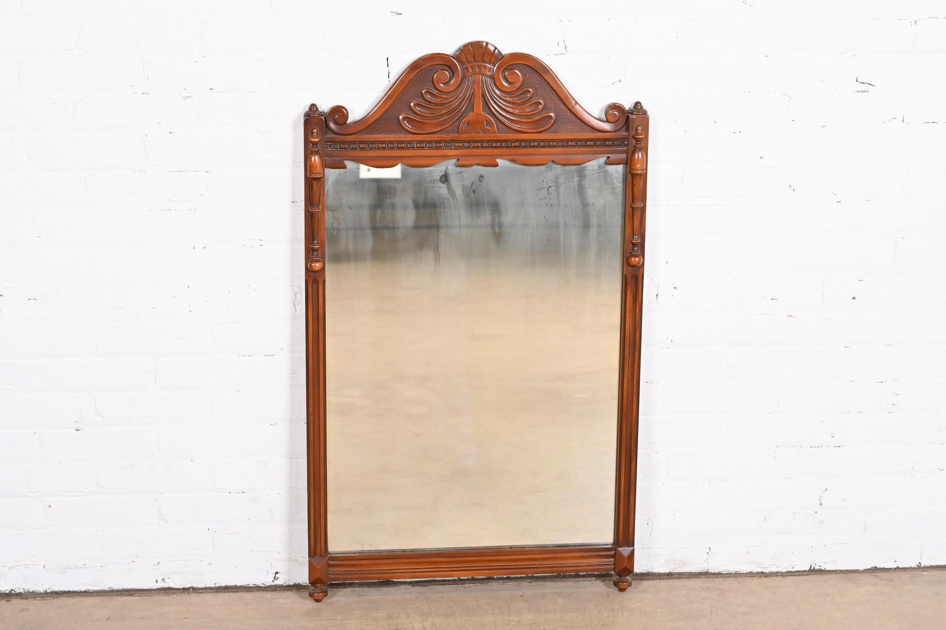 20th Century French Art Deco Carved Walnut Wall Mirror by Landstrom, Circa 1940s For Sale