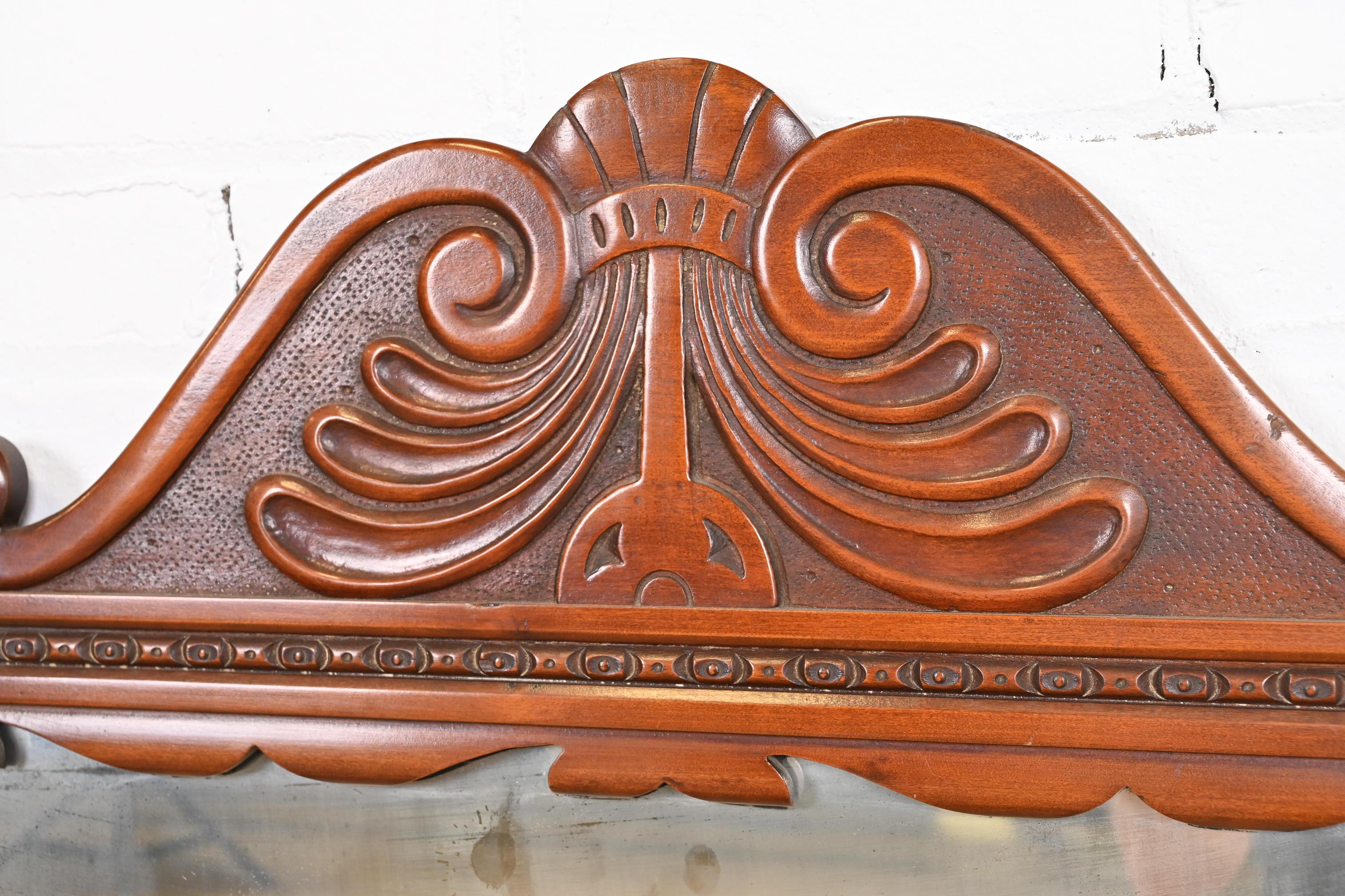 French Art Deco Carved Walnut Wall Mirror by Landstrom, Circa 1940s For Sale 1