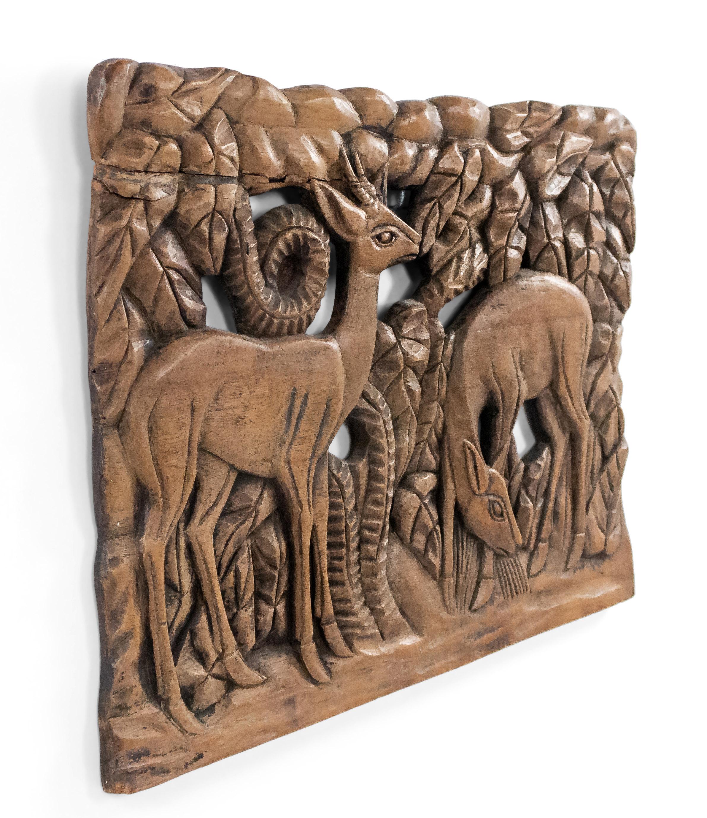 French Art Deco Carved Walnut Wall Plaque In Good Condition For Sale In New York, NY