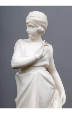 French Art Deco Carved White Marble Figure of a Flapper Girl