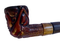 French Art Deco Carved Wood Pipe Depicting Two Heads of African Men, Ca. 1920s