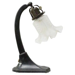 French Art Deco Cast Iron & Frosted Glass Table Desk Light, 1920s