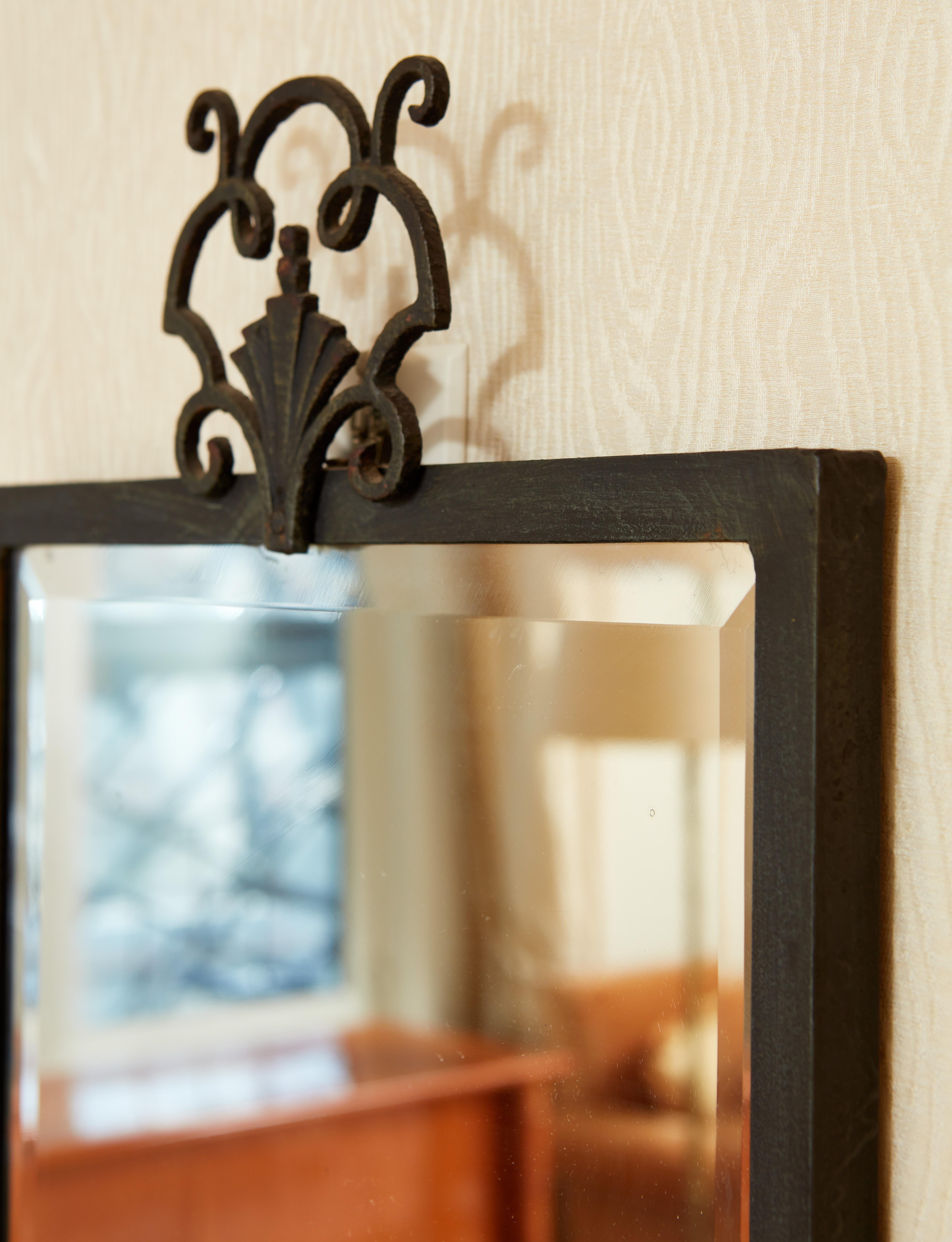 Mid-20th Century French Art Deco Cast Iron Mirror For Sale