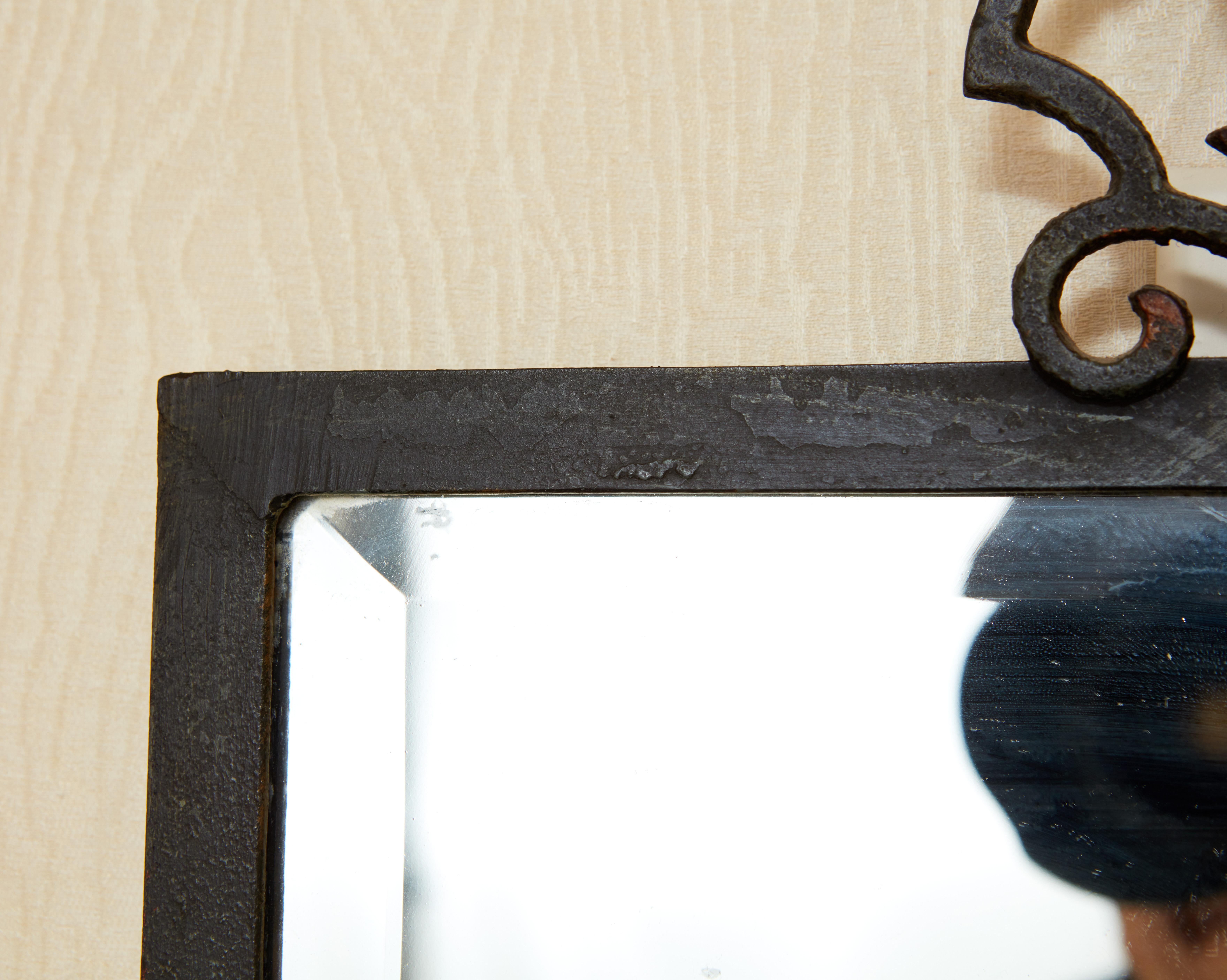 Wrought Iron French Art Deco Cast Iron Mirror For Sale