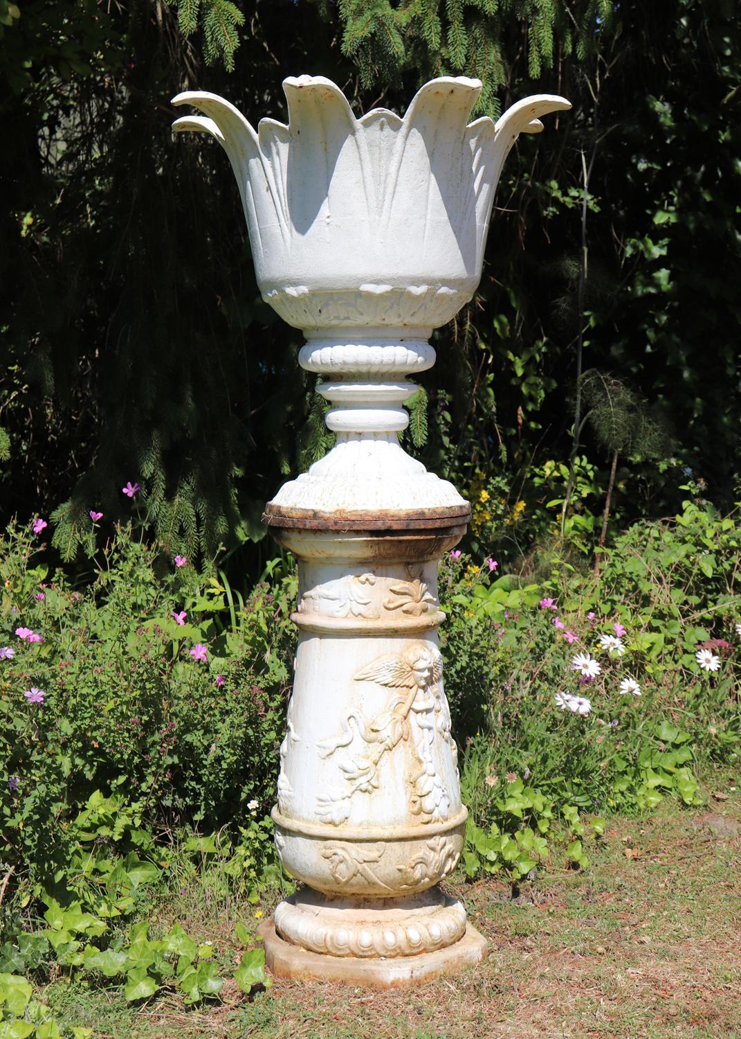 French Provincial French Art Deco Cast iron Urn on Plinth