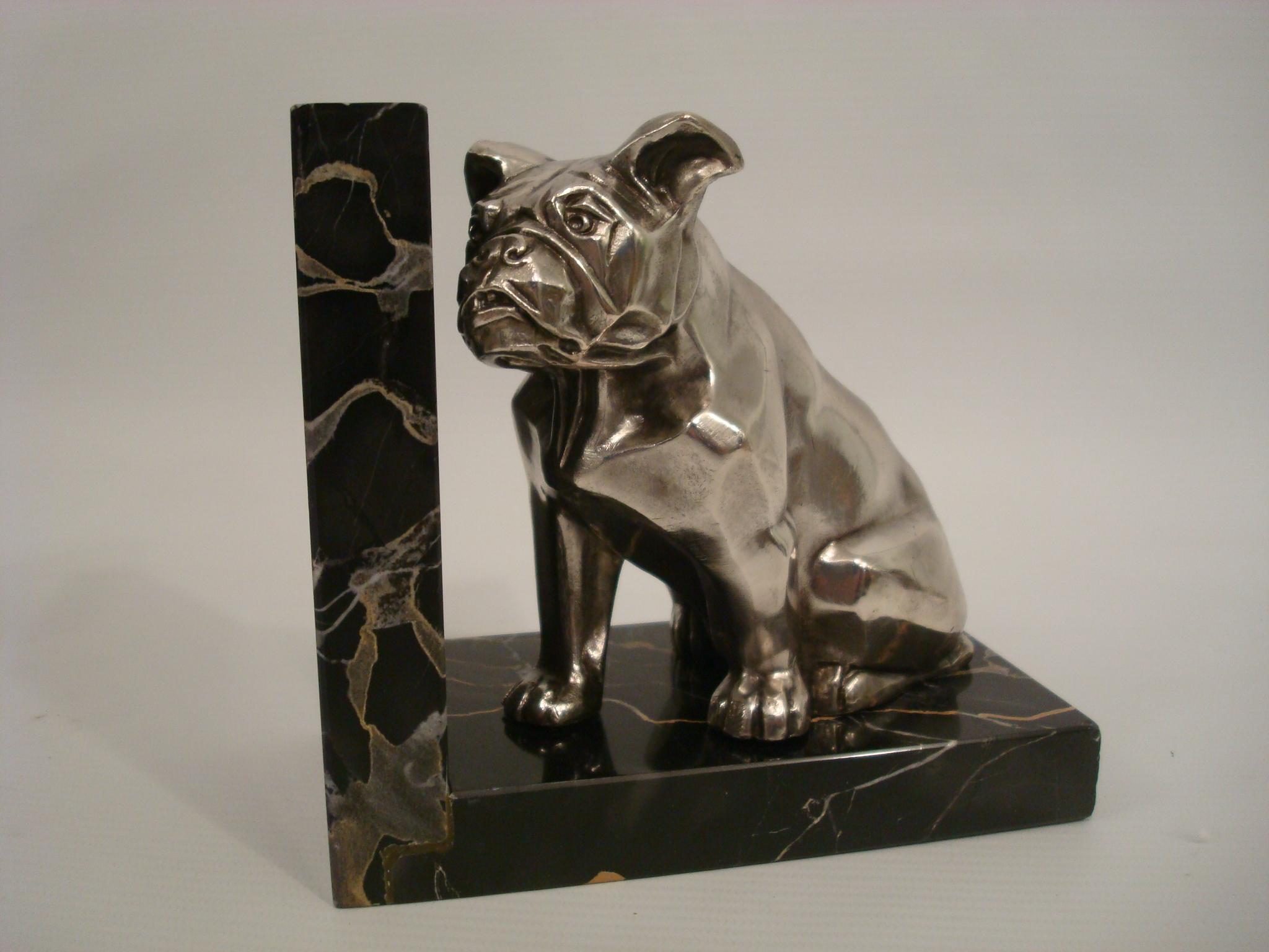 20th Century French Art Deco Cat and Bulldog Bookends by Irénée Rochard, 1930 For Sale