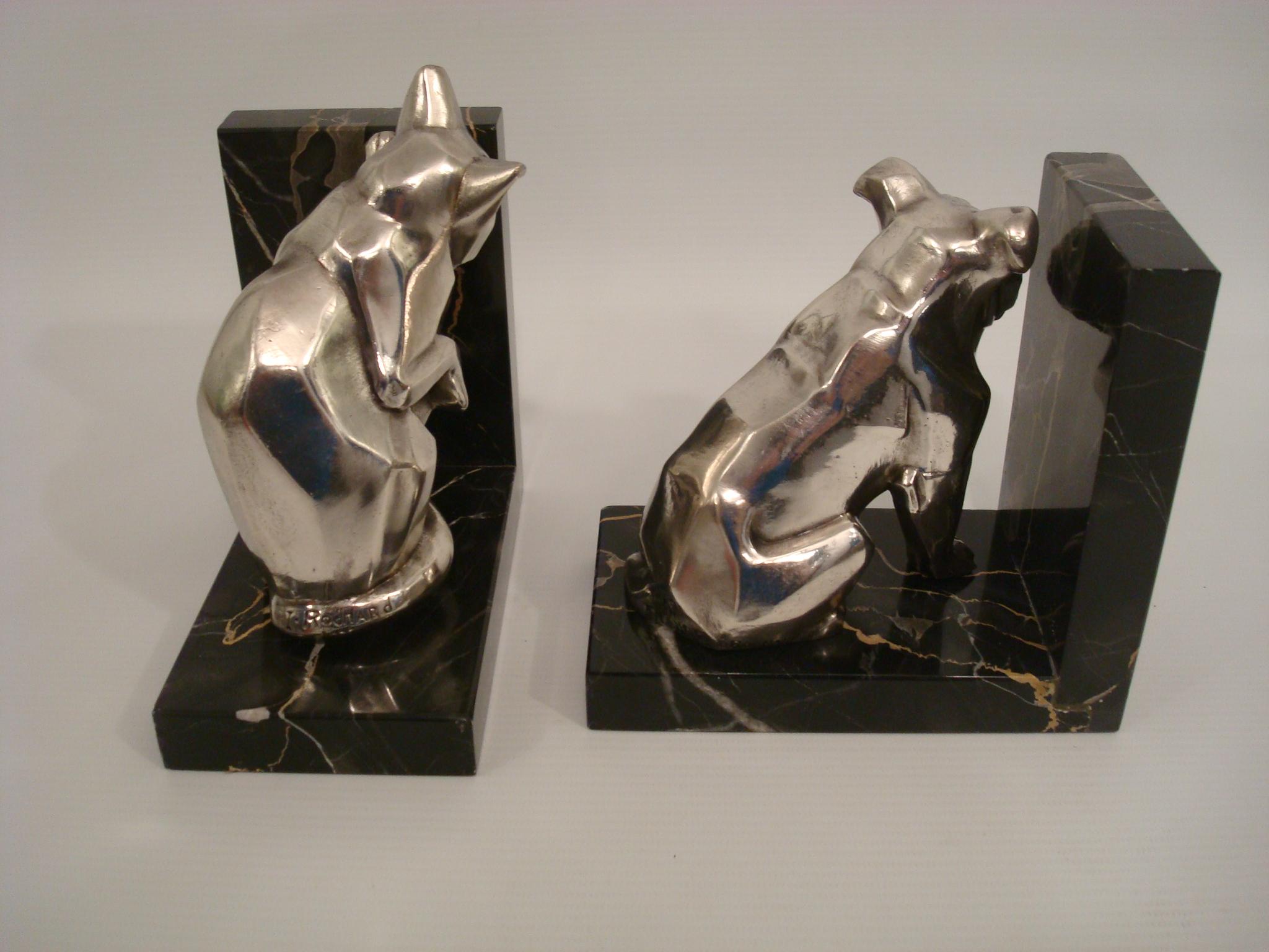 French Art Deco Cat and Bulldog Bookends by Irénée Rochard, 1930 For Sale 2