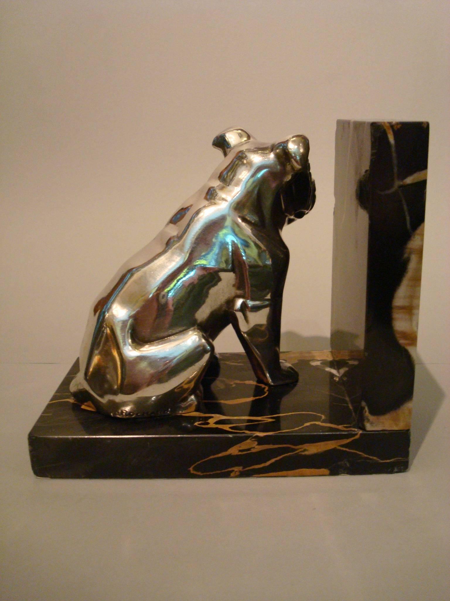 French Art Deco Cat and Bulldog Bookends by Irénée Rochard, 1930 In Good Condition In Buenos Aires, Olivos