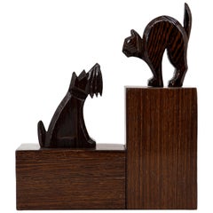 French Art Deco Cat and Dog Bookends, 1930s