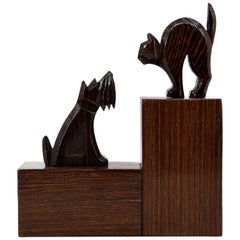 Vintage French Art Deco Cat and Dog Bookends, 1930s