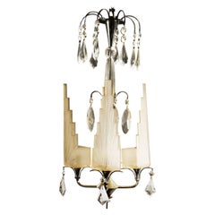 Antique French Art Deco Cat Crystals Chandelier