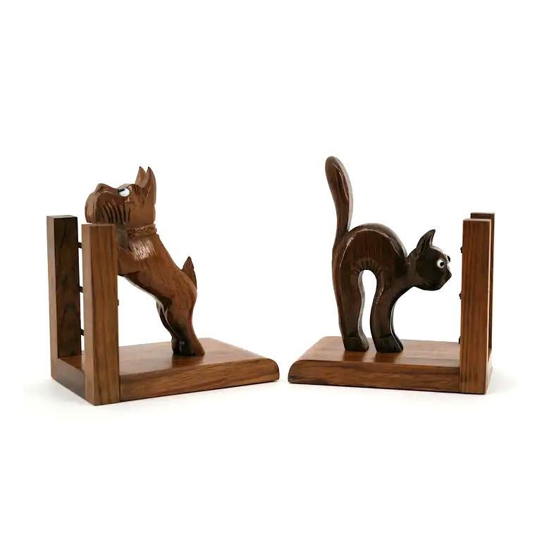 Mid-20th Century French Art Deco Cat & Dog Bookends, 1930s For Sale