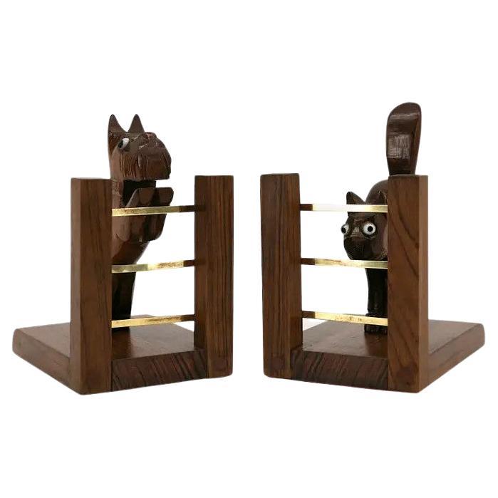 French Art Deco Cat & Dog Bookends, 1930s For Sale