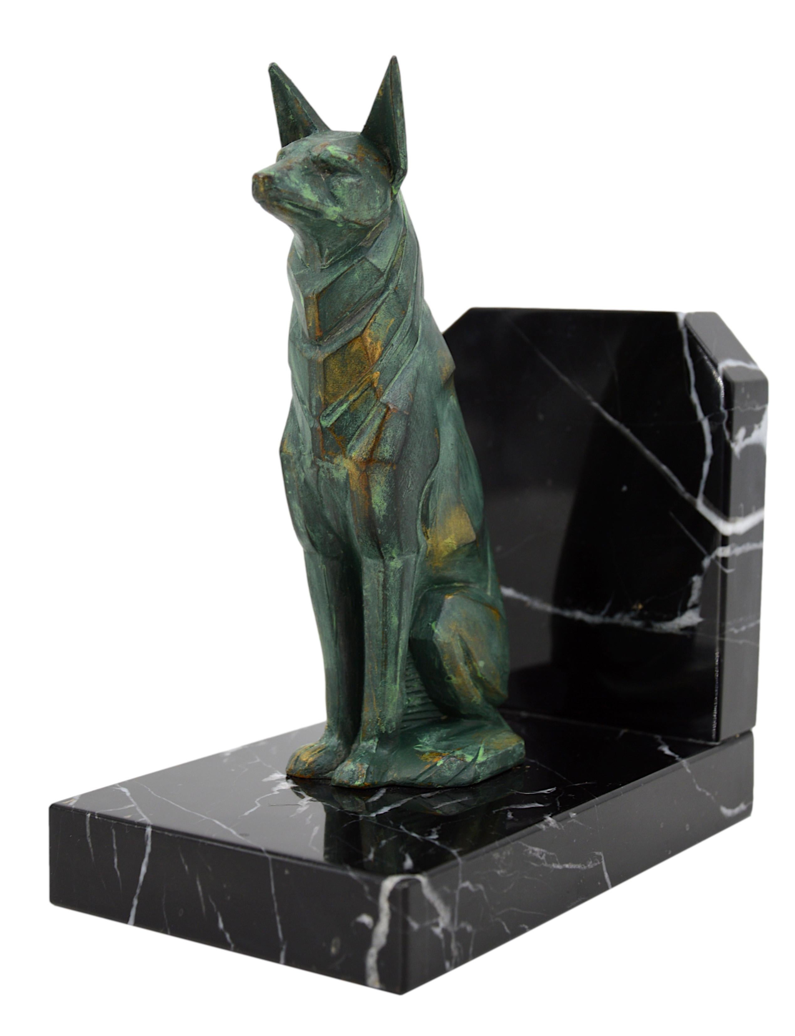 Spelter French Art Deco Cat & Dog Bookends, Ca. 1930 For Sale