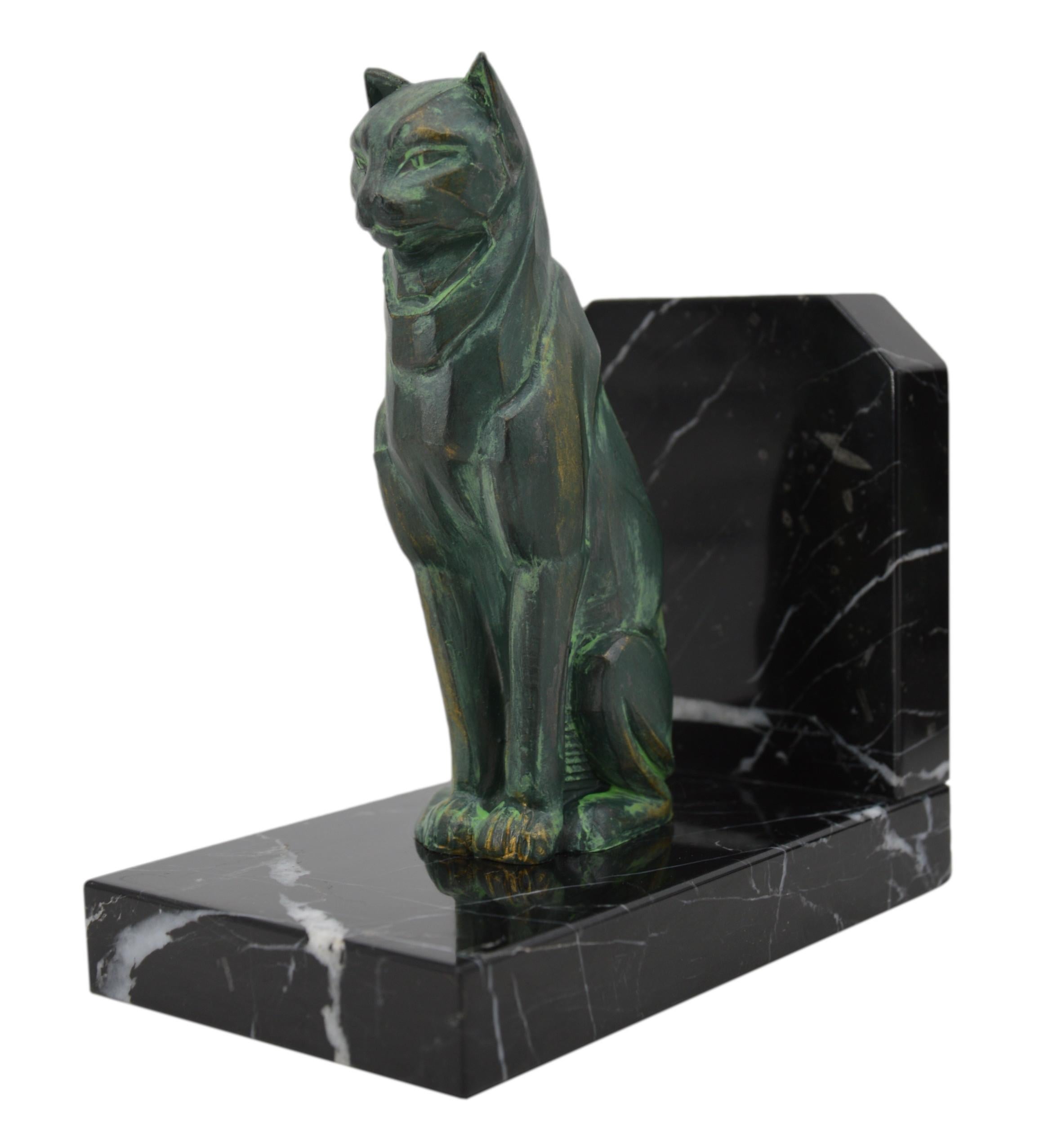 Spelter Art Deco Cat & Dog Bookends, 1920 For Sale