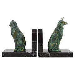 Vintage French Art Deco Cat & Dog Bookends, Ca. 1930