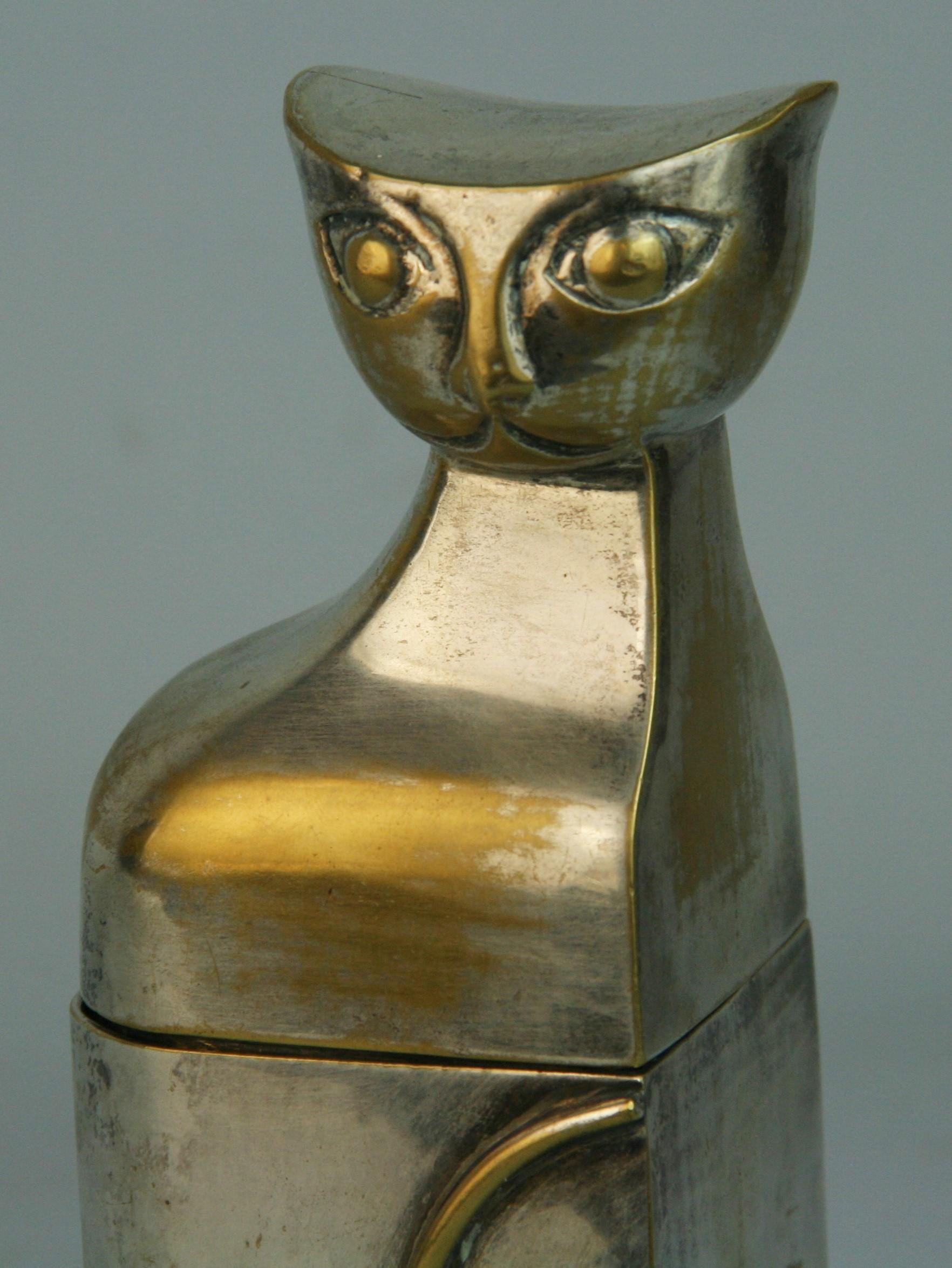 Mid-20th Century French Art Deco Cat Silvered Brass Box/Sculpture
