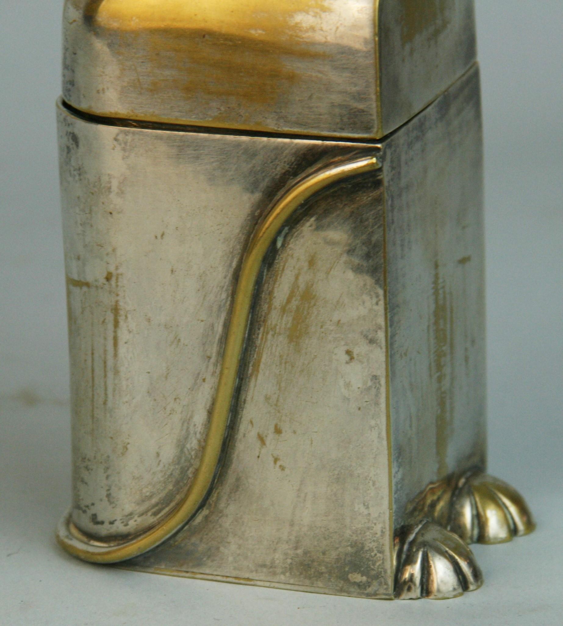 French Art Deco Cat Silvered Brass Box/Sculpture 1