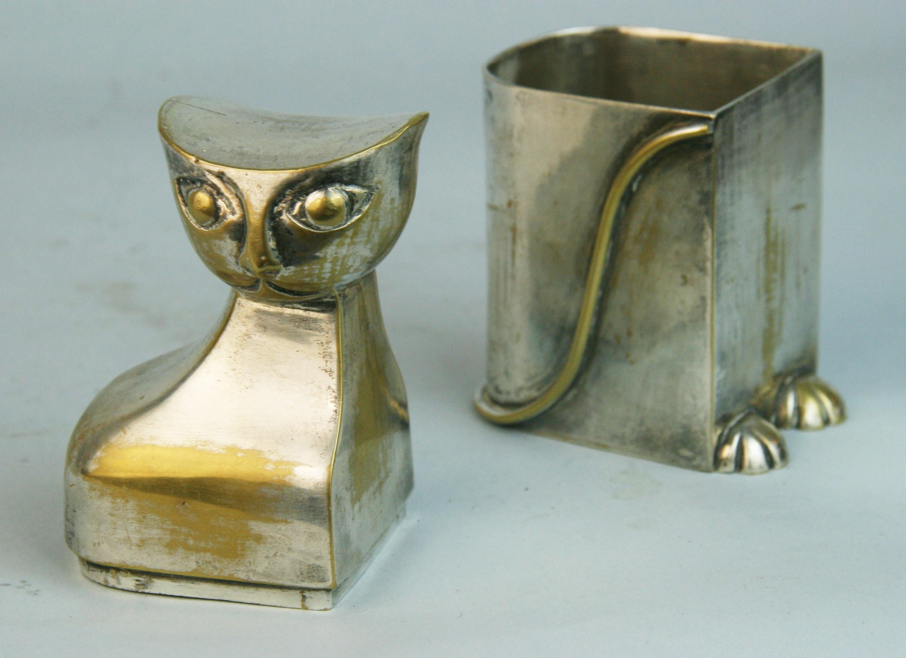 French Art Deco Cat Silvered Brass Box/Sculpture 5