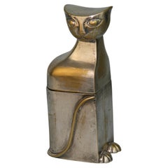 French Art Deco Cat Silvered Brass Box/Sculpture