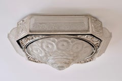 French Art Deco Ceiling Lamp with Floral and Figurative Bronze and Glass, 1920s