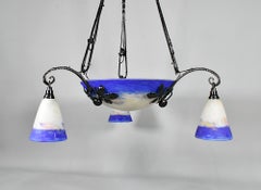 French Art Deco Ceiling Light Chandelier signed Degué